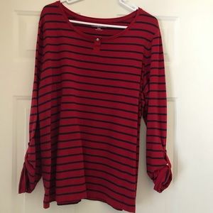 Red & Blue Stripe 3/4 Sleeve Croft & Barrow Shirt